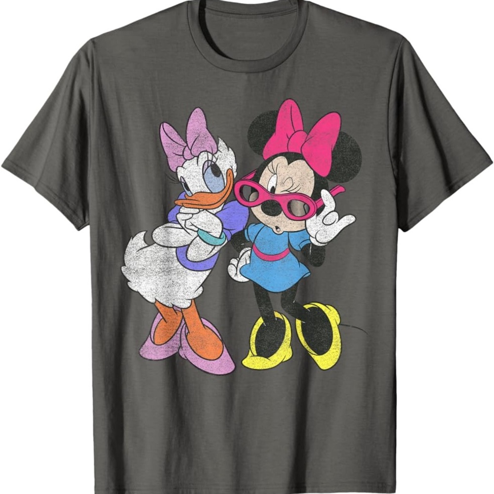 Womens Minnie & Daisy Graphic Tee - Charcoal Pink